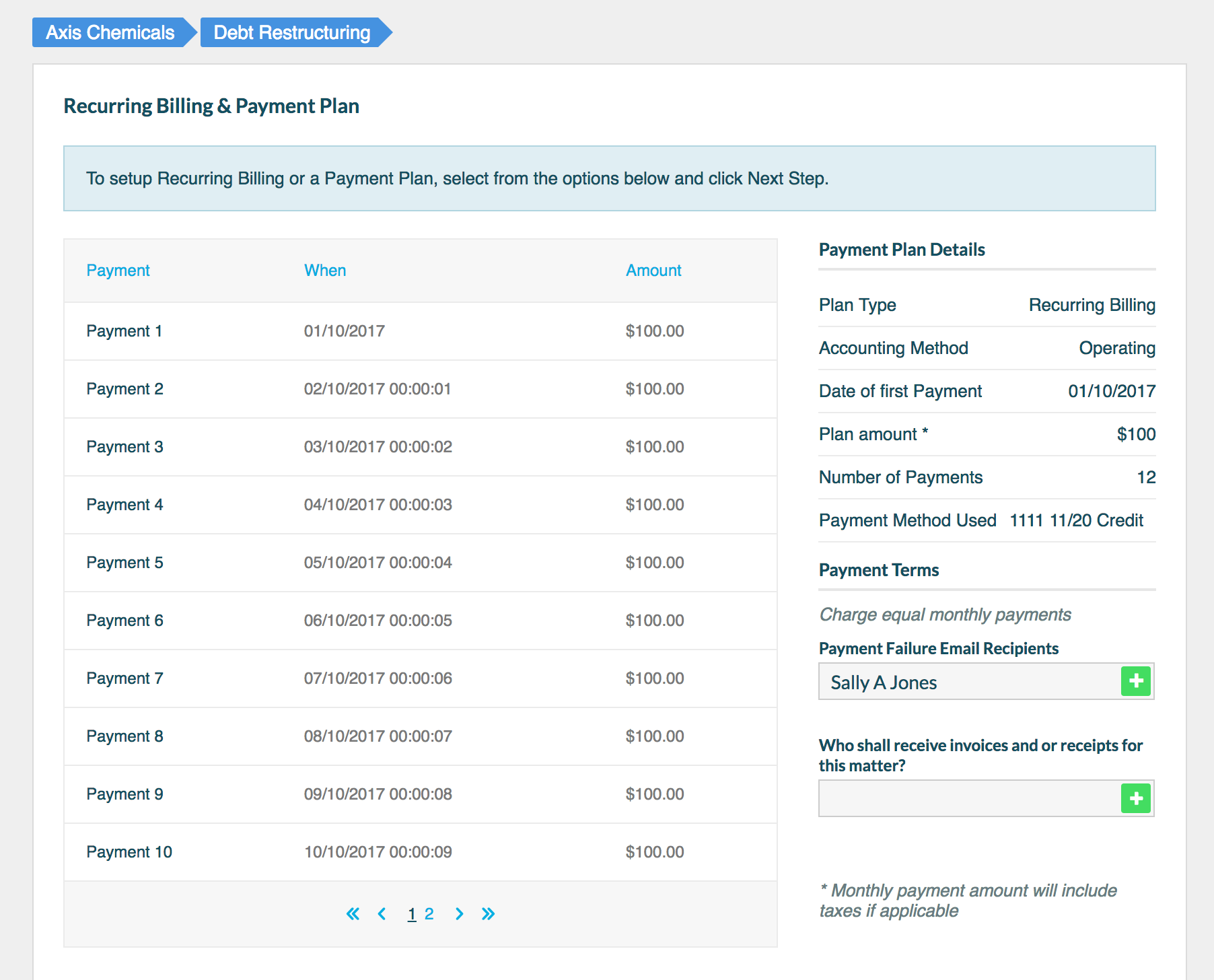 Rocket Matter Payments Recurring Billing