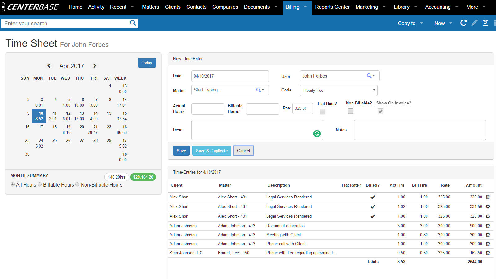 Timesheet - Quickly enter time and keep track of how many hours you've entered for the day, week or month. 